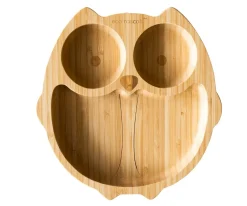 Ecorascals Plato Bambú con Ventosa Búho Rosa^ Vajilla Infantil