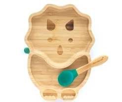 Ecorascals Plato Bambú con Ventosa Dino Verde^ Vajilla Infantil
