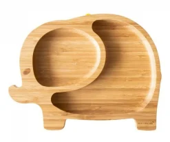 Ecorascals Plato Bambú con Ventosa Elefante Gris^ Vajilla Infantil