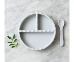 Jack o Juno Plato con Compartimentos + Cuchara Bubble Glacier Grey^ Vajilla Infantil