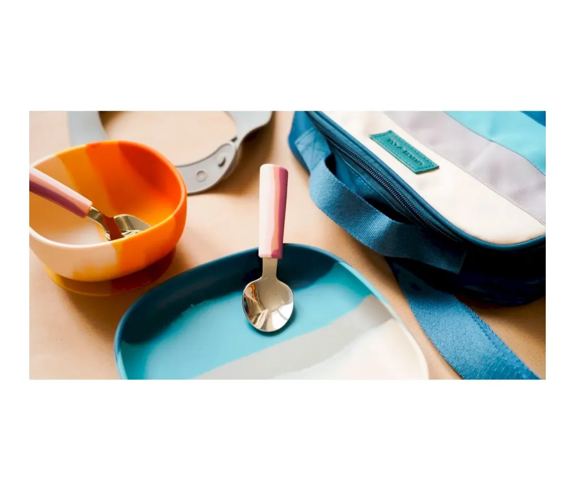 Grech & Co Plato con Ventosa Color Splash Desert Teal Ombre^ Vajilla Infantil