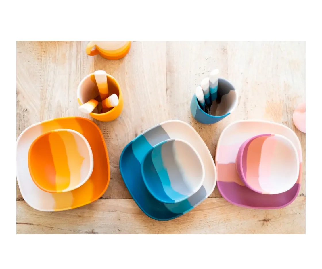 Grech & Co Plato con Ventosa Color Splash Desert Teal Ombre^ Vajilla Infantil