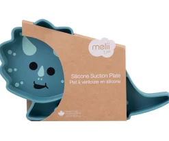 Melii Plato de Silicona con Ventosa Dinosaurio Azul^ Vajilla Infantil