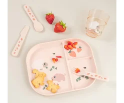 Done by Deer Plato Foodie Compartimentos Tiny Farm Powder^ Vajilla Infantil