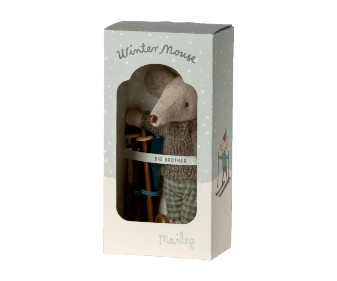 Niños Maileg Ratón de Invierno con Set de Esquí Hermano Mayor