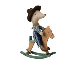 Niños Maileg Ratón Hermano Pequeño Vaquero en Caballito Balancín