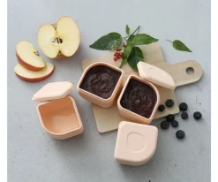 Miniware Set de Caja Bento y 2 Silipods de silicona Acero Peach^ Fiambreras Infantiles