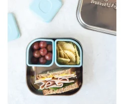 Miniware Set de Caja Bento y 2 Silipods de Silicona Acero Aqua^ Fiambreras Infantiles