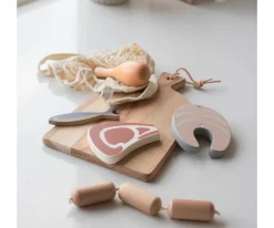 Niños Sebra Set de Comestibles de Madera Pescado y Carne