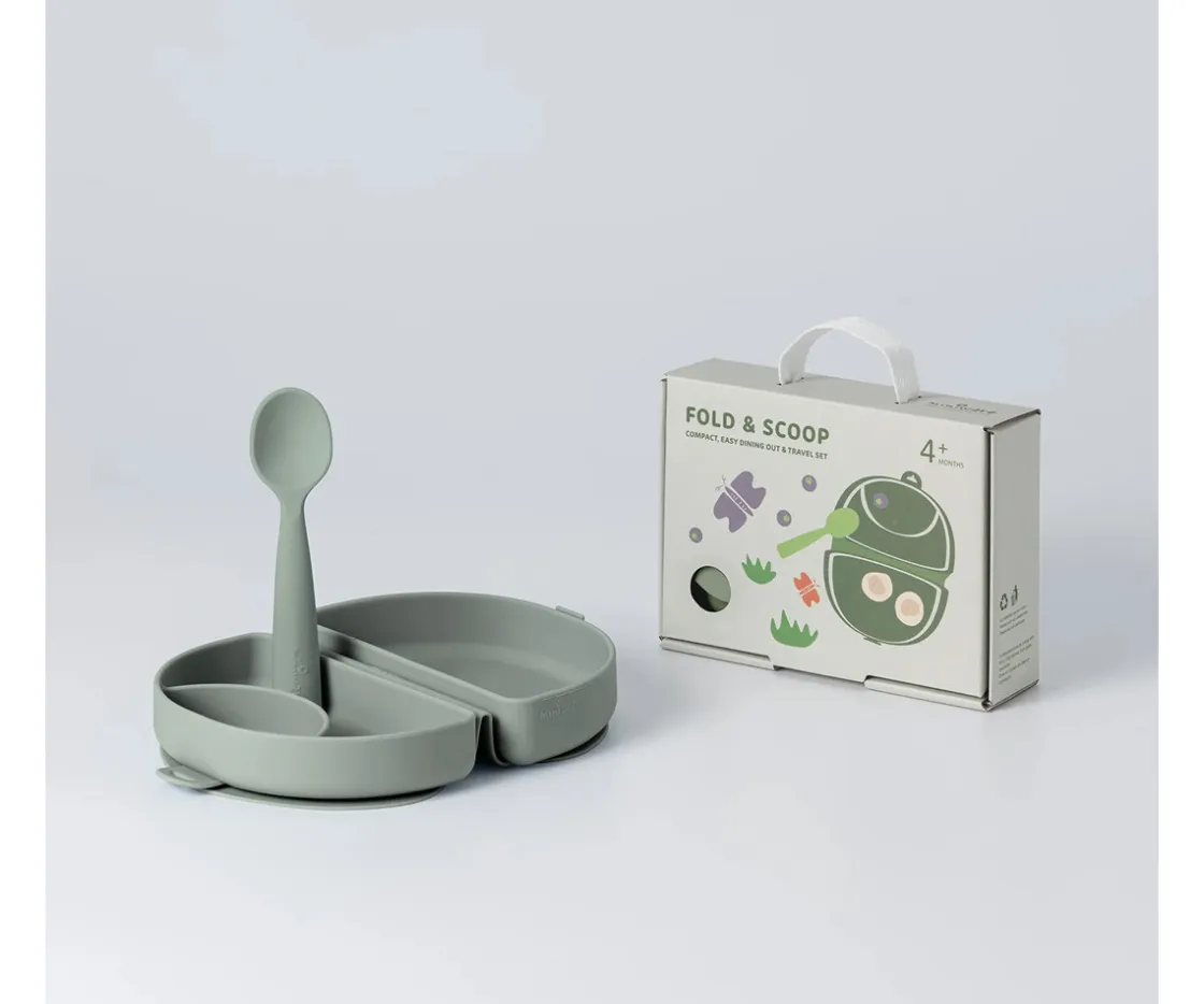 Miniware Set de Plato y Cuchara de Silicona Plegable Sage^ Vajilla Infantil