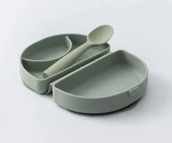 Miniware Set de Plato y Cuchara de Silicona Plegable Sage^ Vajilla Infantil