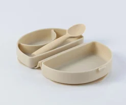 Miniware Set de Plato y Cuchara de Silicona Plegable Avena^ Vajilla Infantil