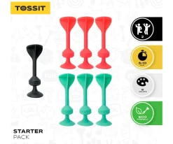Niños TOSSIT Set Starter de 7 Dardos de Silicona con Ventosa Rojo + Cyan