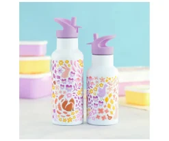 A Little Lovely Company Set Tapa Pajita y Cepillo Flower Garden^ Botellas De Acero