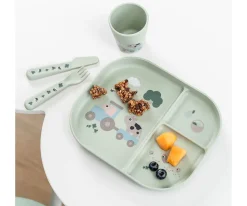 Niños Done by Deer Set Vajilla con Ventosa Foodie Tiny Farm Green