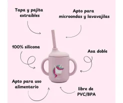 Niños Sassi Taza de Silicona con Pajita Unicornio 120ml