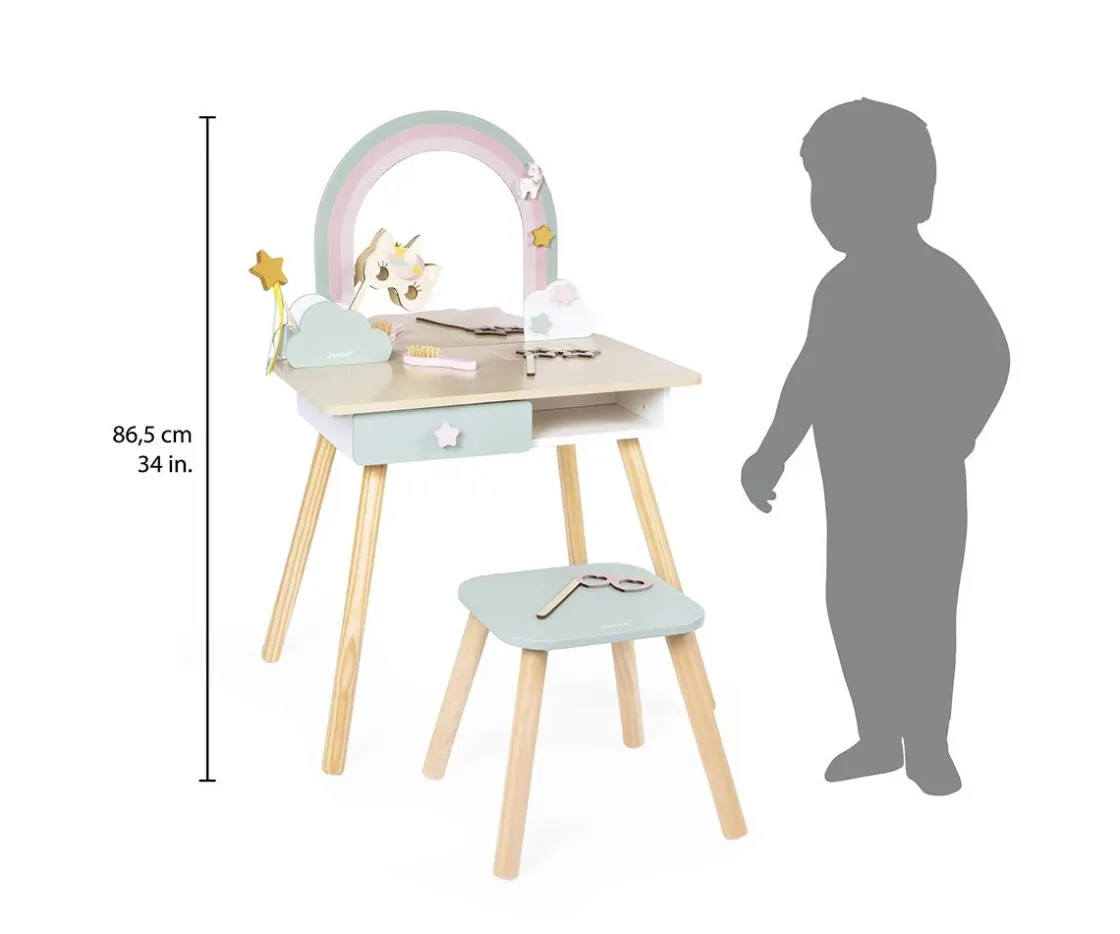 Niños Janod Tocador Unicornio de Madera y Accesorios