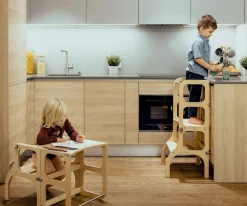 Ettetete Torre Aprendizaje Montessori Mesa y Silla Natural / Plateado