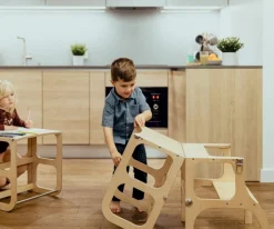 Ettetete Torre Aprendizaje Montessori Mesa y Silla Natural / Plateado