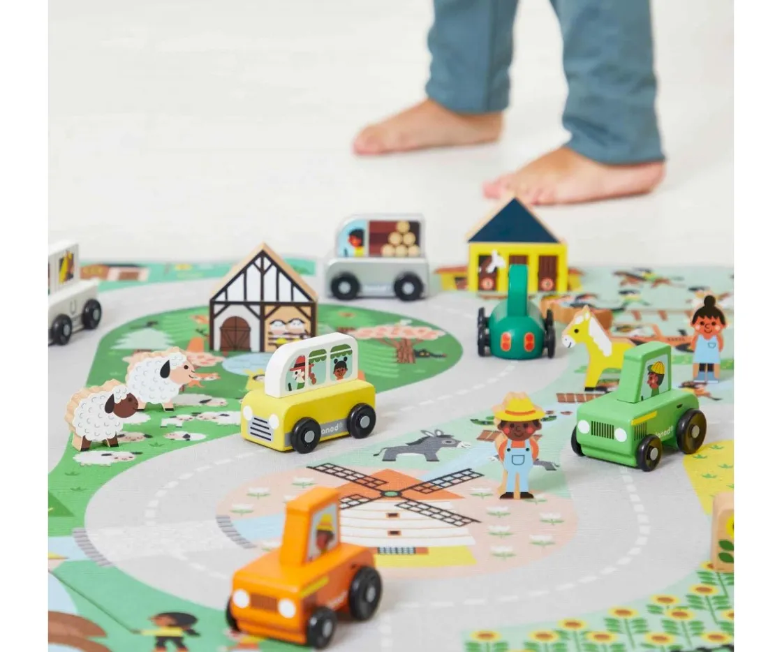 Janod Tractor de Madera Campiña Cross Roads^Niños Juguetes Para Niños De 18 Meses