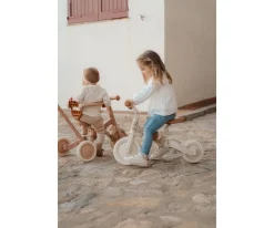 Niños Little Dutch Triciclo con Barra 4 en 1 Blanco Flores