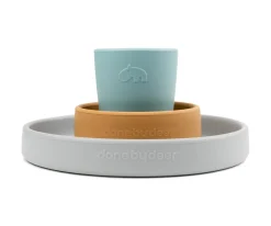 Done by Deer Vajilla de Silicona Elphee Verde/Mostaza/Azul^ Vajilla Infantil