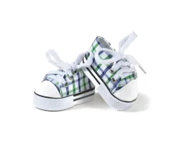 Minikane Zapatillas Komvers Blancas con Cuadros Vichy Azul / Verde para Muñeco Gordis^Niños Accesorios Para Muñecas